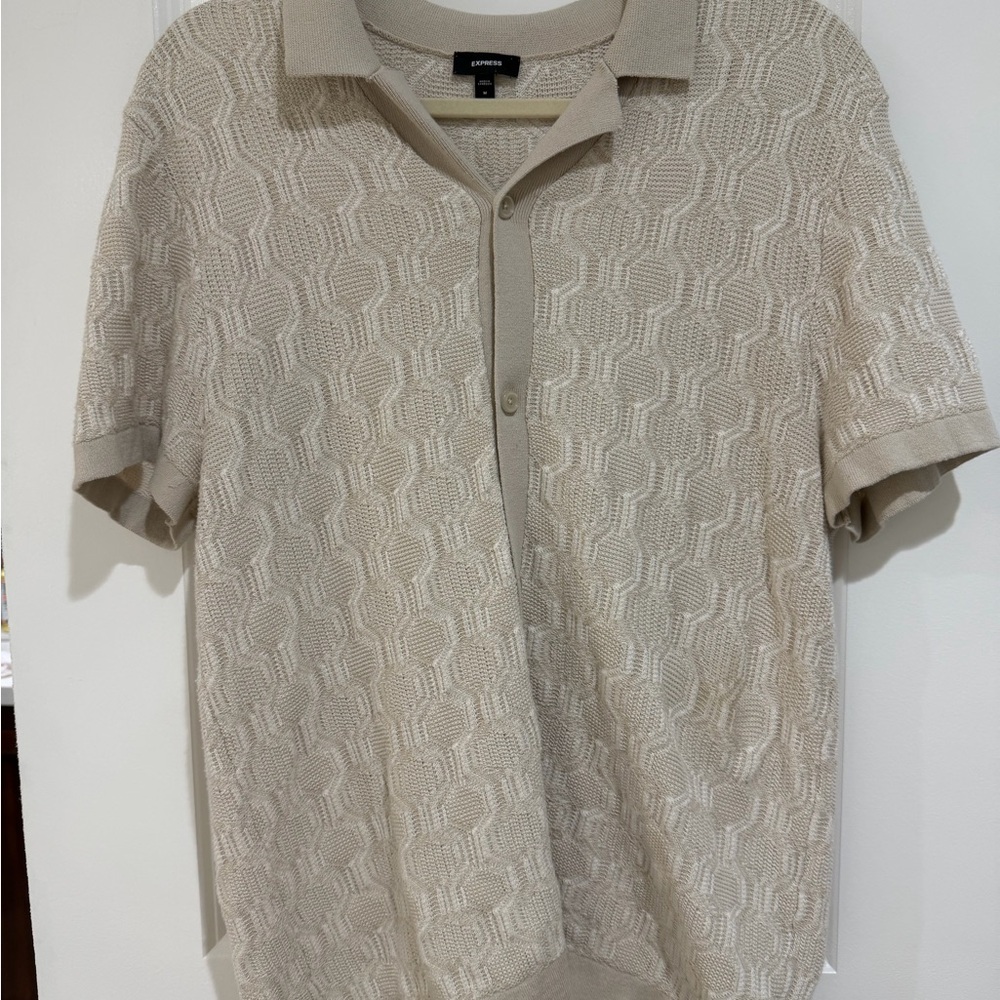 Express Beige Textured Men's Button Down Shirt